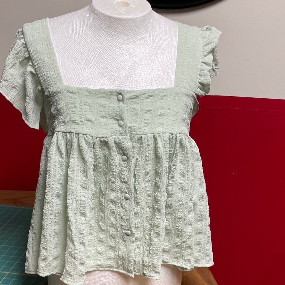 Anniewear mint Green Square Neck Button-Front Top